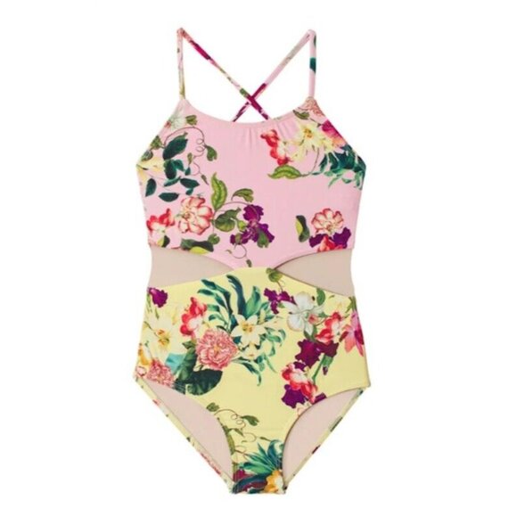 NWT Pilyq PQ 2 Girls SHB Cut Out 1Pc Yellow Pink flowers 118571